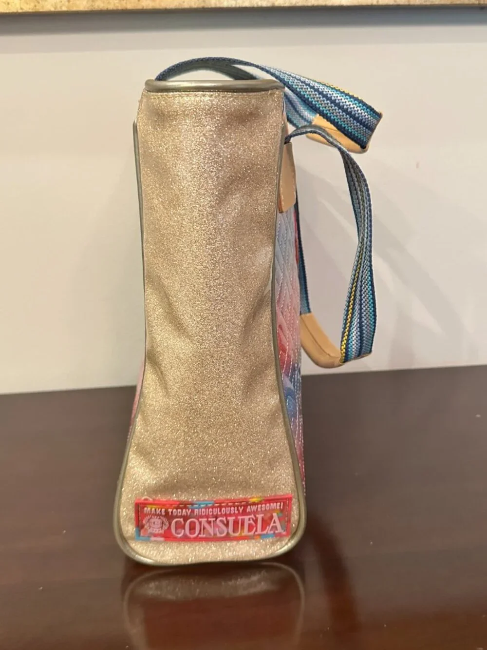 Consuela Nico Classic Tote Pink Blue Quilted Glitter Bag 13